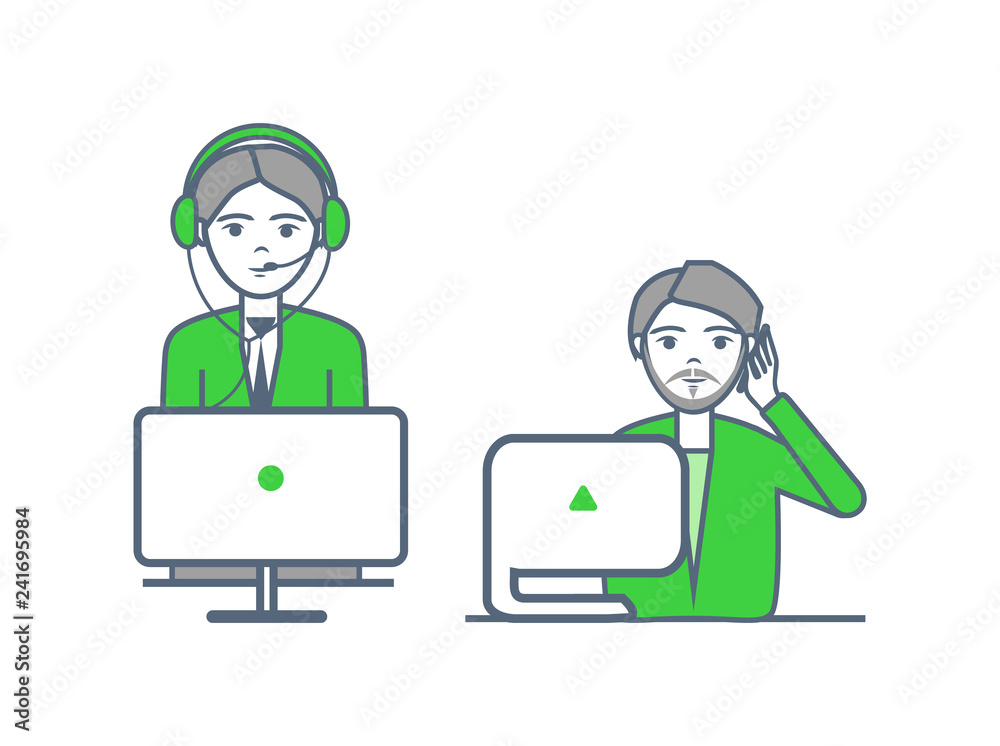Helpline Operators of Center Receive Calls Vector Helpline Operators of Center Receive Calls Vector