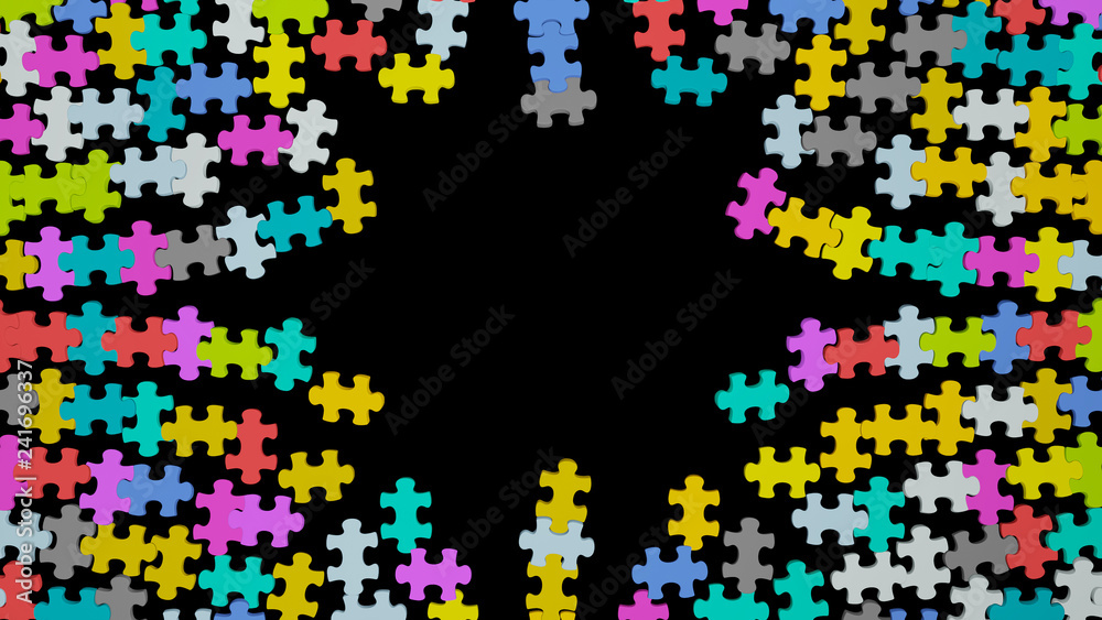 Revealing multi colored jigsaw puzzle pieces. 