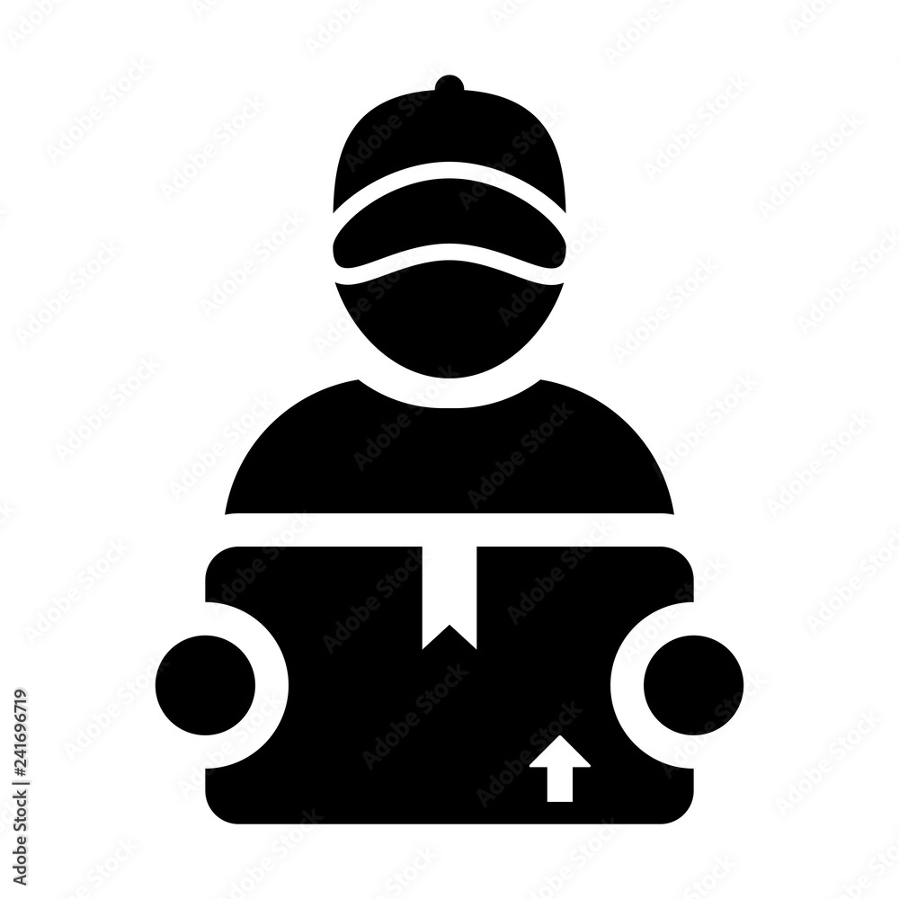 Wholesale icon vector male logistics worker service person profile avatar with cargo package box for courier and delivery in Glyph Pictogram Symbol illustration Wholesale icon vector male logistics worker service person profile avatar with cargo package box for courier and delivery in Glyph Pictogram Symbol illustration