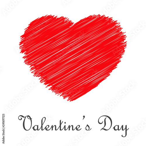 Logotipo abstracto con texto Valentine's Day con corazón en garabatos en color rojo