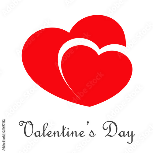Logotipo abstracto con texto Valentine's Day con dos corazones con espacio negativo en color rojo