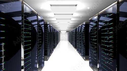 Server room data center. 3D rendering