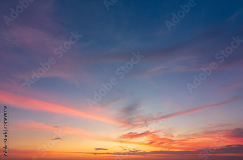 Abstract Colorful sky with sunset view in the evening or sunrise and clouds background in the morning in nature concept. © boophuket