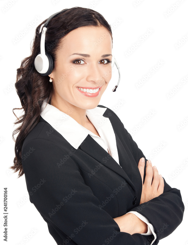 Support phone operator in headset, isolated Support phone operator in headset, isolated