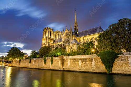 Notre Dame and the Seine in Paris at Dusk
