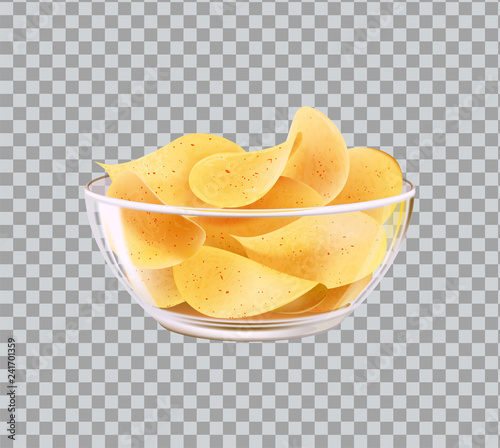 Chips in Glass Bowl Snack to Beer Fast Food Meal