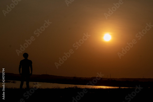 man with sunset