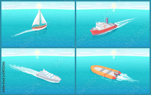 Water Transport Traveling Vessels Ships Vector