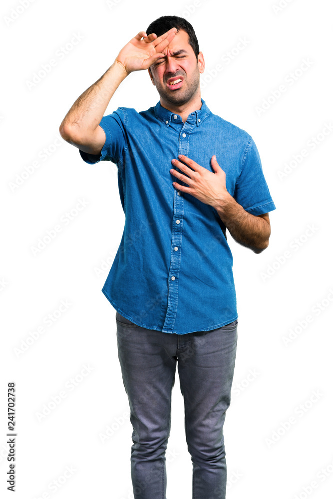 Handsome man with blue shirt with fever Handsome man with blue shirt with fever