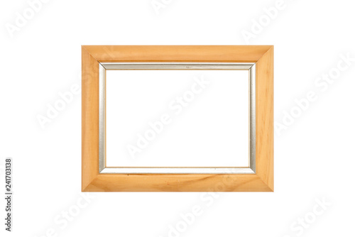 wood picture frame with silver, isolated on white
