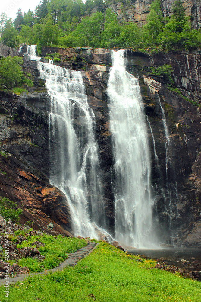 Skjervsfossen waterfall in Hordaland county, Norway