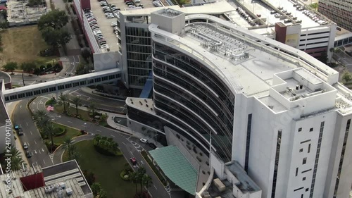 Aerial drone footage of the Advent Health Orlando Medical Campus in Orlando, Florida near Winter Park.