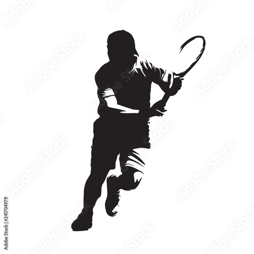 Tenis player, isolated vector silhouette, ink drawing. Individual sport