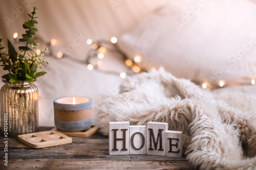 composition homely festive atmosphere in the interior, comfort concept photo