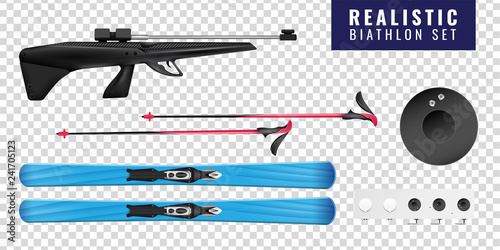 Realistic Biathlon Transparent Horizontal Icon Set