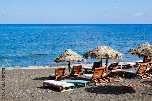 Black beach in Perissa, Santorini Island, Greece