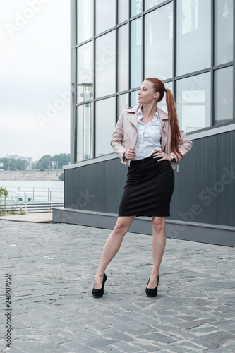 red girl in classic clothes