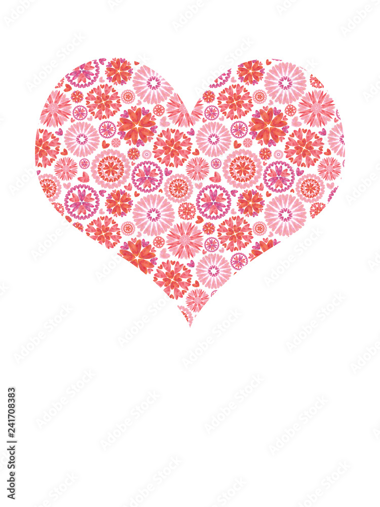 Heart Shape in Floral Pattern Isolated on White Background. Valentine Day, Wedding, and Romantic Event Decorative Element for Print, Card, Announcement, Letterhead, and Decoration.