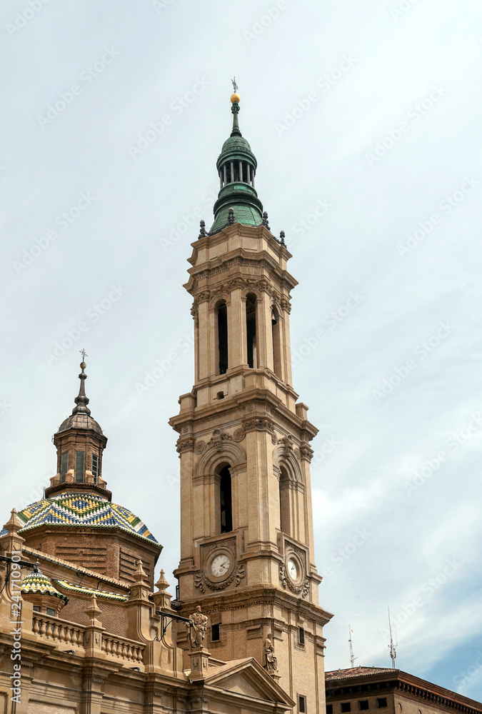 Basilica del Pilar in Zaragoza in the north of Spain in a cloudy day