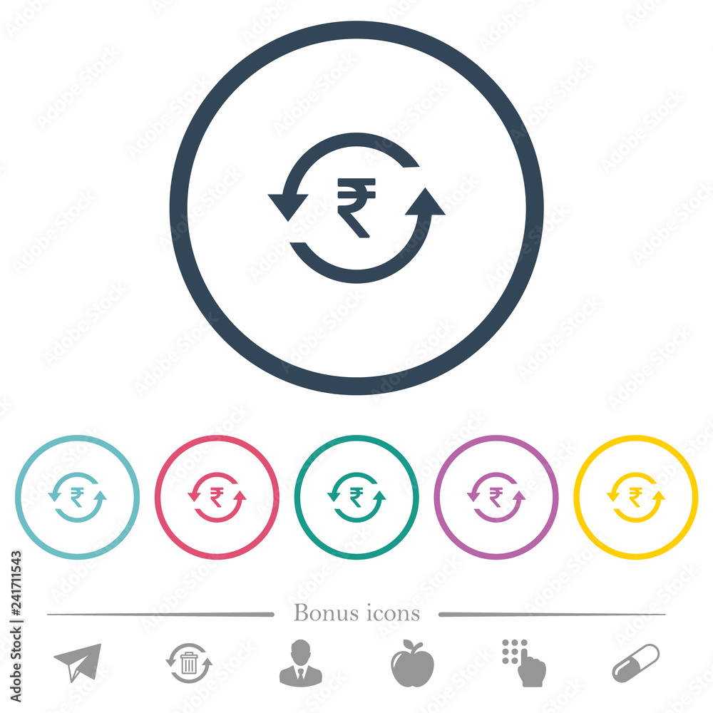 Rupee pay back flat color icons in round outlines Rupee pay back flat color icons in round outlines