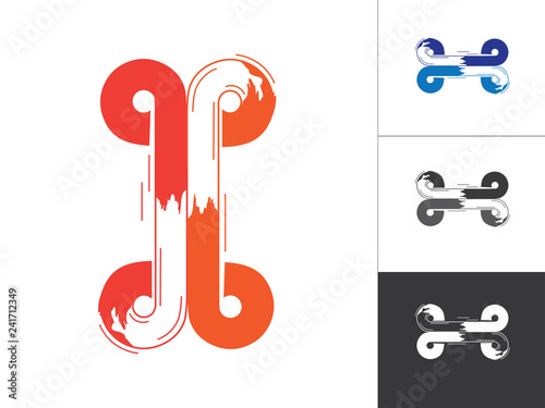 Creative Alphabet Logotype Linked Concept in Vector. Modern Abstract Letter Logo Designs Elements in Orange Blue Color.  Alphabet p, a, b, d, q Include in This Designs Elements. photo