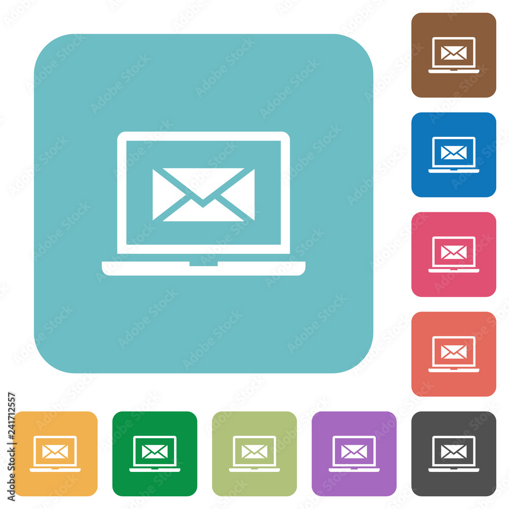 Laptop with mail symbol rounded square flat icons Laptop with mail symbol rounded square flat icons