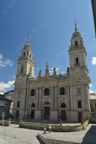 Main Facade Of The Cathedral Of Santa Maria In Lugo. Travel, Architecture, Holidays. August 3, 2015. Lugo Galicia Spain.