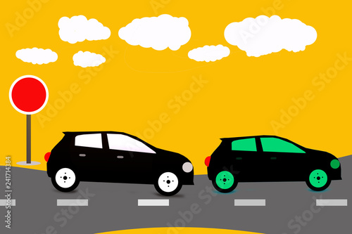 Car parked on road and Small passenger car seat on the road used for daily trips © Suriyo