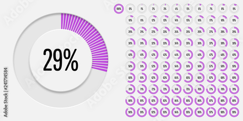 Set of circle percentage diagrams (meters) from 0 to 100 ready-to-use for web design, user interface (UI) or infographic - indicator with blue