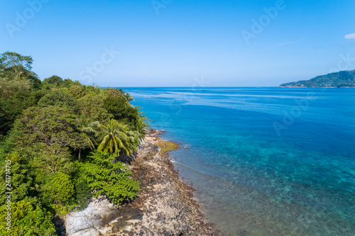 Fototapeta Naklejka Na Ścianę i Meble -  Beautiful tropical sea in summer season image by Aerial view drone shot, high angle view