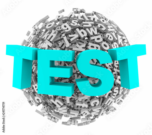 Bild auf Leinwand Test Quiz Exam Word Letter Sphere Ball 3d Illustration