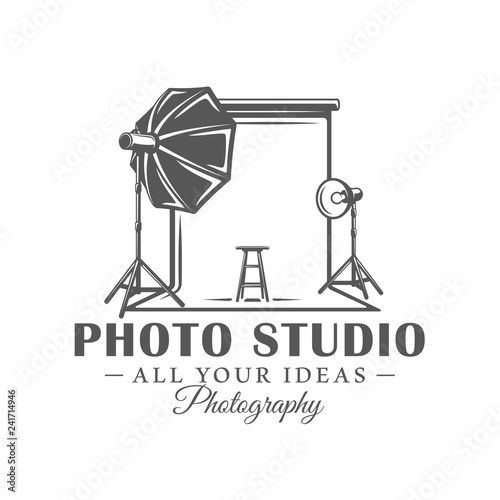 Photo studio label isolated on white background