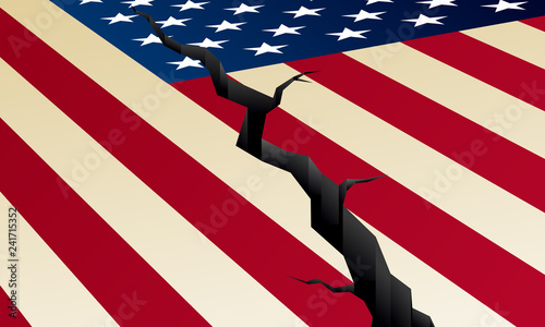 Cracked US flag, vector illustration