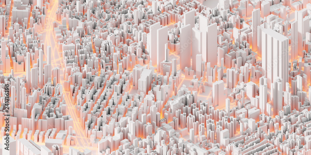Fototapeta premium Techno mega city; urban and futuristic technology concepts, original 3d rendering