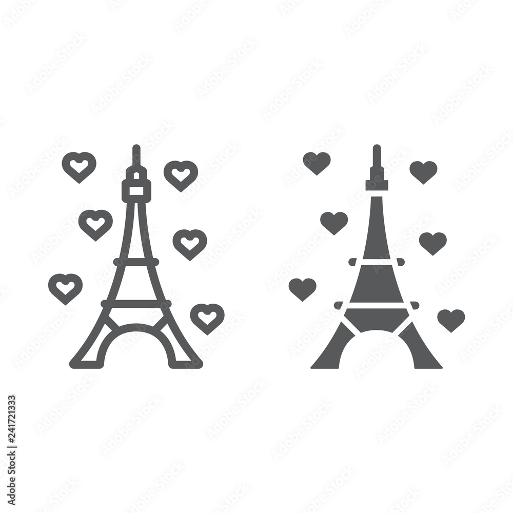 Eiffel tower line and glyph icon, france and paris, architecture sign, vector graphics, a linear pattern on a white background.
