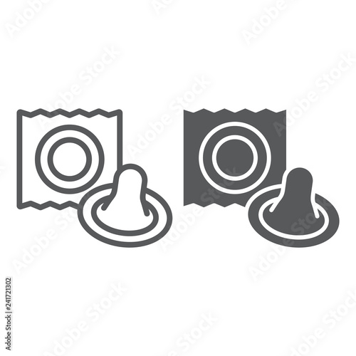 Condom line and glyph icon, latex and sex, preservative sign, vector graphics, a linear pattern on a white background.