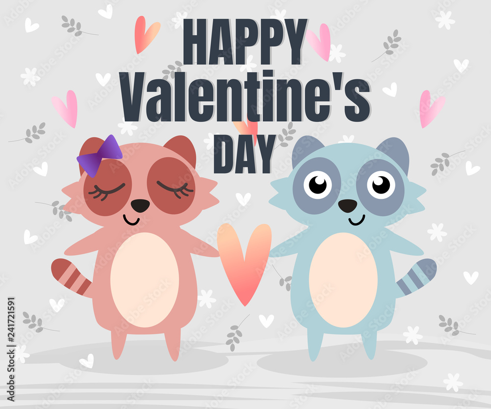 Cute couple raccoon in Valentine background. Cute couple raccoon in Valentine background.