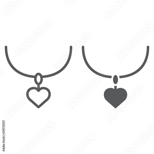 Necklace with heart line and glyph icon, jewelry and accessory, pendant sign, vector graphics, a linear pattern on a white background.