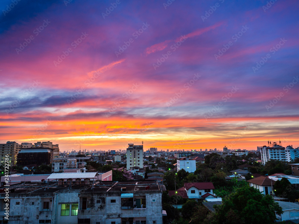 Beautiful color sky in the city landscape
