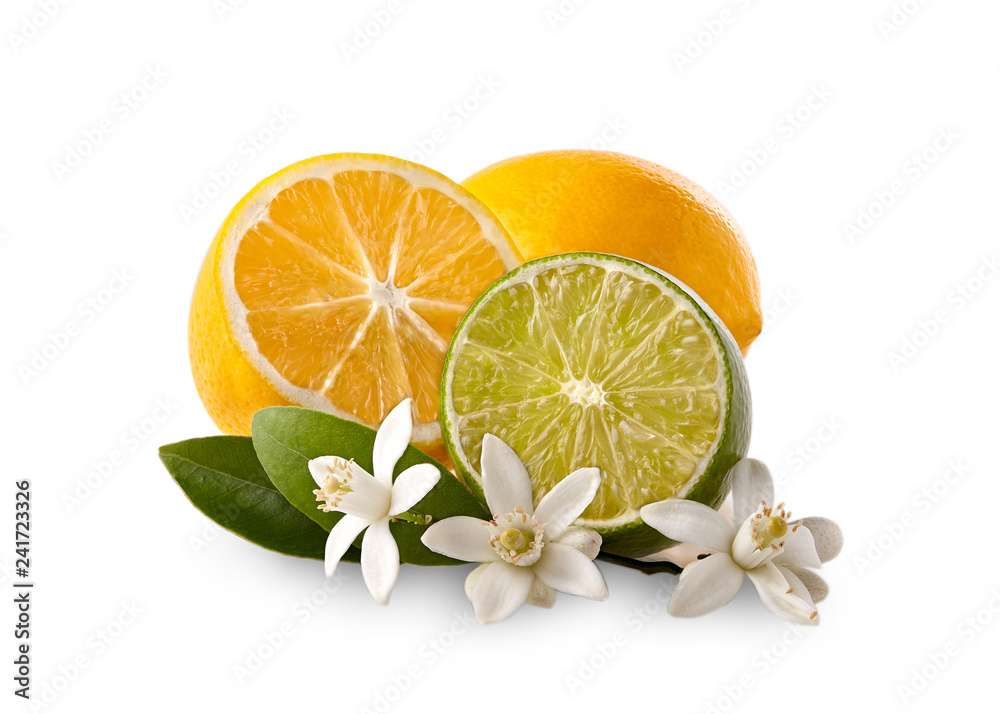 Lemon with limes on the white background Lemon with limes on the white background