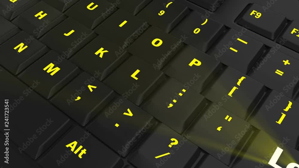 pointing the camera on yellow glowing Lend key on black computer keyboard pointing the camera on yellow glowing Lend key on black computer keyboard