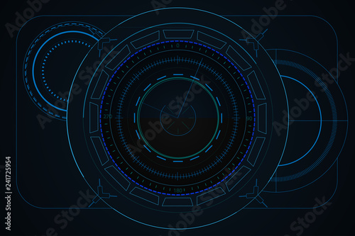 Digital blue vector radar with targets on monitor in searching. Futuristic interface hud design. Military search system. Vector illustration.