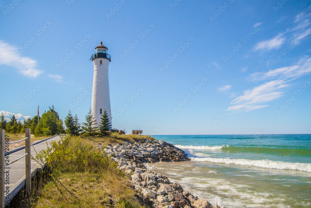 Classic Great Lakes Lighthouse. Crisp Point Lighthouse on the remote shores of Lake Superior in the Upper Peninsula of Michigan.