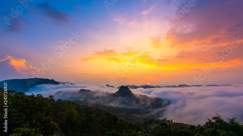 Colorful of sky and fog at Jabo viewpoint, Mae Hong Son, Thailand © Krisda