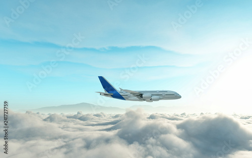 Airplane above the clouds.