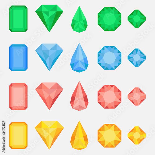 set of gems, diamonds of different colors for decorating games,