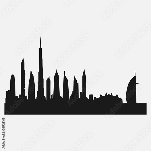 silhouette of the city of Dubai, the famous city of