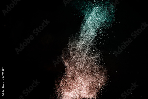 Deep ocean and Living Coral Color of the year 2019, powder splash for makeup artist or graphic design