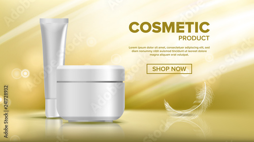 Cosmetic Bottle Advertising Vector. Shiny Object. Elegant Woman. Female Hygiene. Exhibition Brochure. 3D Mockup Realistic Illustration