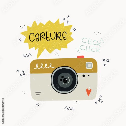 Hand drawn cartoon photo camera